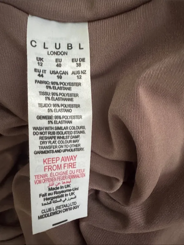 Club L London Brown Ruched Twist Bardot Maternity Midi Dress One-Shoulder Size 8 - Image 14