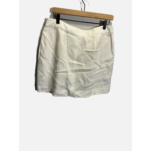 Polo Ralph Lauren Mini Skirt Womens 12 White 100% Linen Pleated Summer‎ Coastal - Image 6