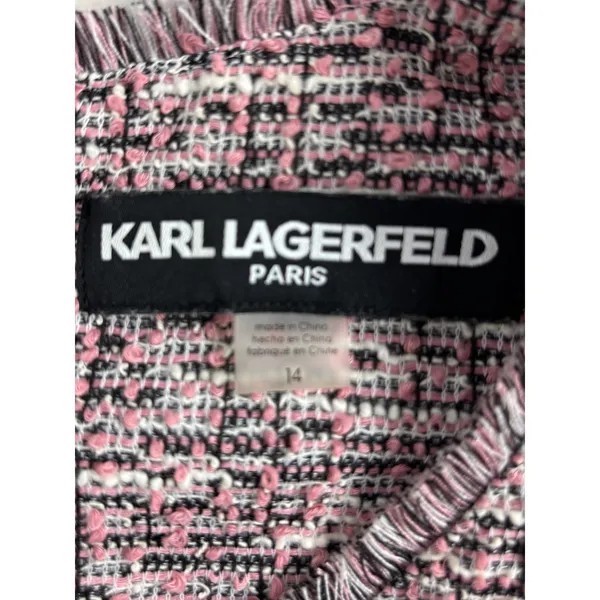 Karl Lagerfeld Paris Pink Tweed Pocket Dress 14‎ Jewel Buttons Sleeveless - Image 5