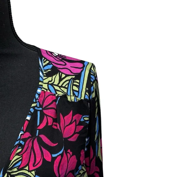 Anthropologie Tiny Womens Finley Faux Wrap Top Black Pink‎ Floral Long Sleeve M - Image 2
