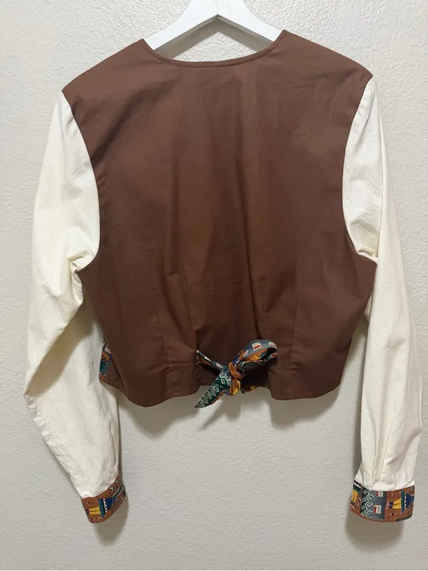 Vintage Rockies Western Southwestern Print Tie Back Shirt Blouse Large - Image 2