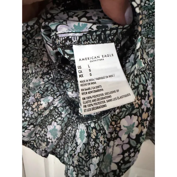 American Eagle Floral Smocked Peplum Top‎ Square Neck Puff Sleeve L - Image 8