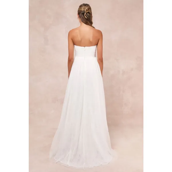 NWT Lulus Blissful Forever White Tulle Lace Strapless Pleated Maxi Dress Size S - Image 7