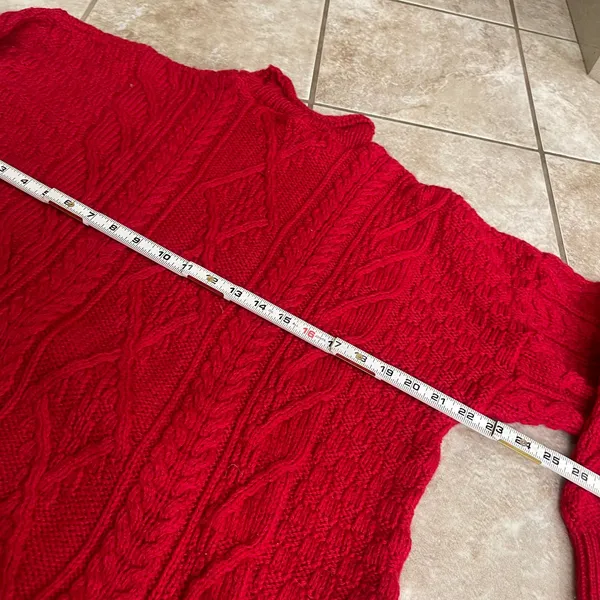 Irish Homecraft Red 100% Oiled Wool Cable Knit Fisherman Sweater Ireland Large - Image 7