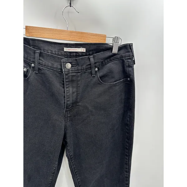 Levi's Black Wash 505 Straight Leg Denim Jeans Cotton Blend Womens‎ Size 12 - Image 4