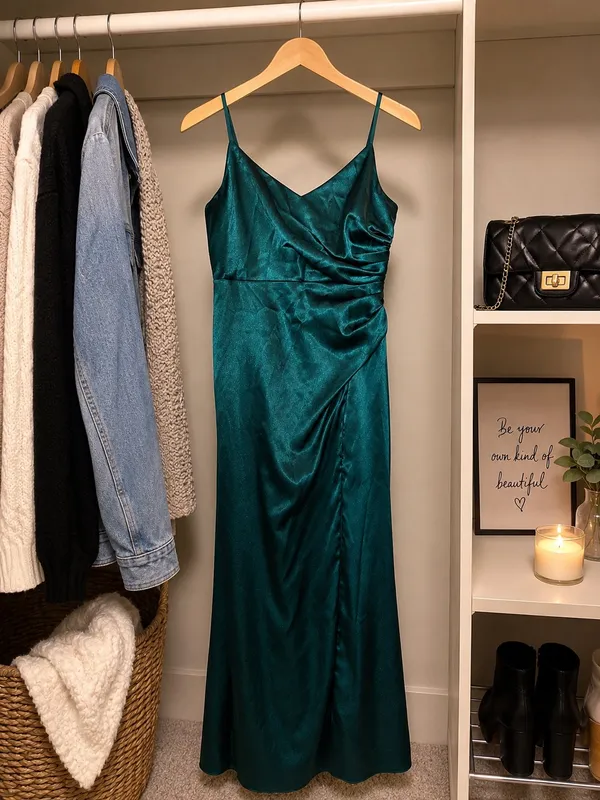 Green dress with slit Size M - Image 2