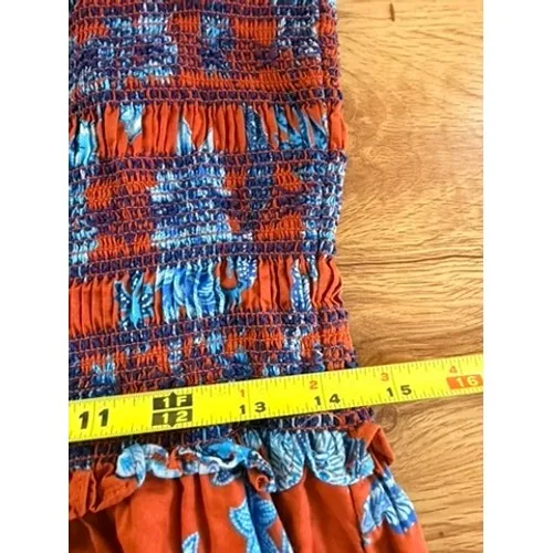 Cara Cara Jazzy Floral Smocked Maxi Dress Puff Sleeve Orange Blue Size Medium - Image 12