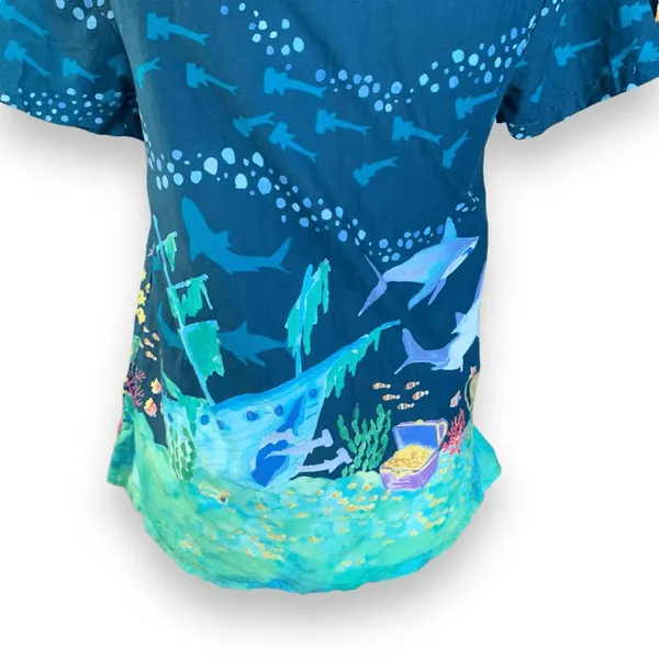 ModCloth Ocean Shark‎ Print Blouse Peter Pan Collar Blue Nautical Top Retro - Image 7