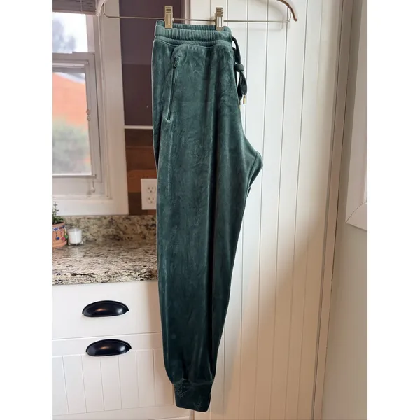 Aerie OFFLINE Women's Dark Green Velour Joggers M Long Drawstring Pockets - Image 3