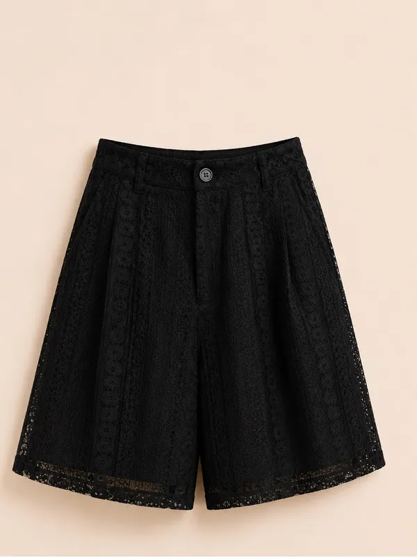 Boutique Black Embroidered Lace Shorts Lined Boho Chic - Image 8