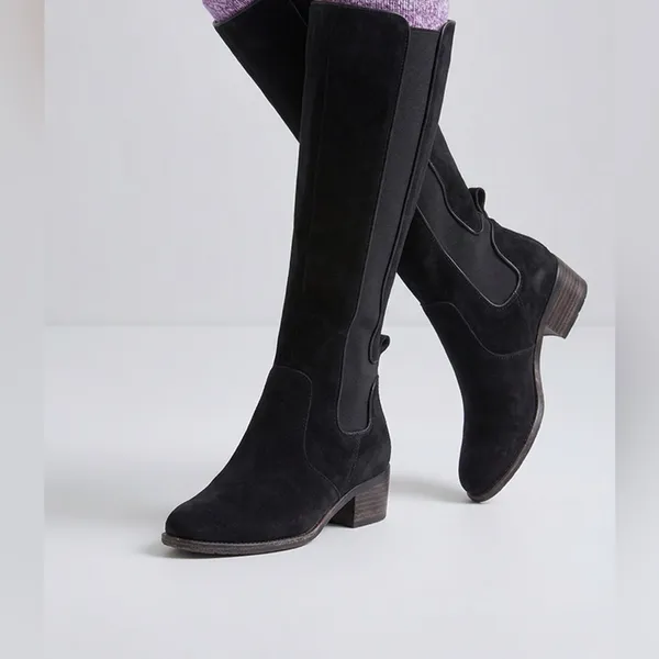 Modern Vintage suede leather black knee high made in Spain boots sz 8 - Image 2