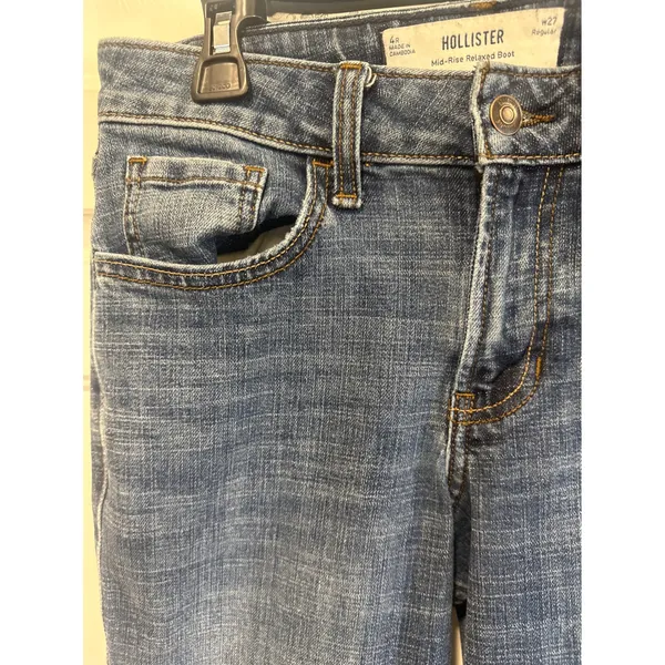 Hollister Mid-Rise Relaxed Bootcut Jeans Medium Wash Raw Hem 4R W27 casual read - Image 2