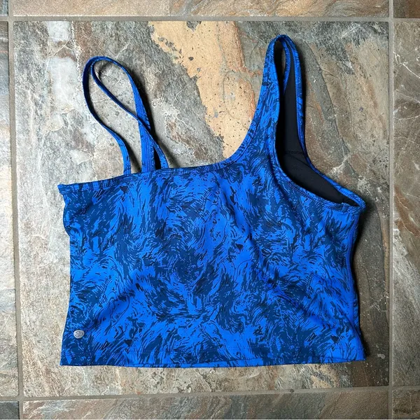 Zella Strength Crop Asymmetrical Tank Blue Mykonos Spindrift Print Size Medium - Image 2