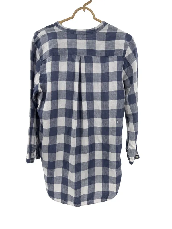 L.L. Bean Gingham V-Neck Tunic 100% linen casual lightweight summer fall M - Image 2