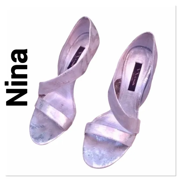 NINA Silver Patterned Strappy Heels 8.5 - Image 2