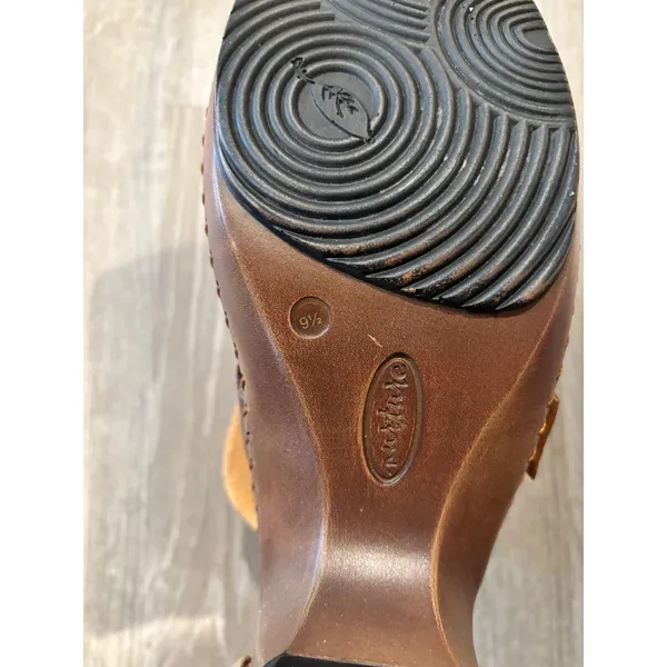 Nurture Brown Leather Braided Buckle Clogs Mules Womens 9.5 Block Heel‎ Shoes - Image 7