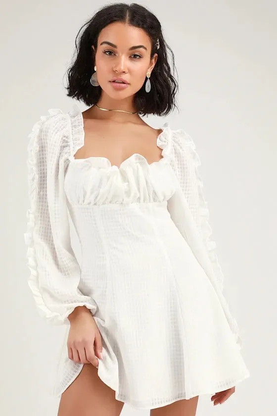 C/MEO Perfect Part White Ruffled Long Sleeve Mini Dress - Image 2