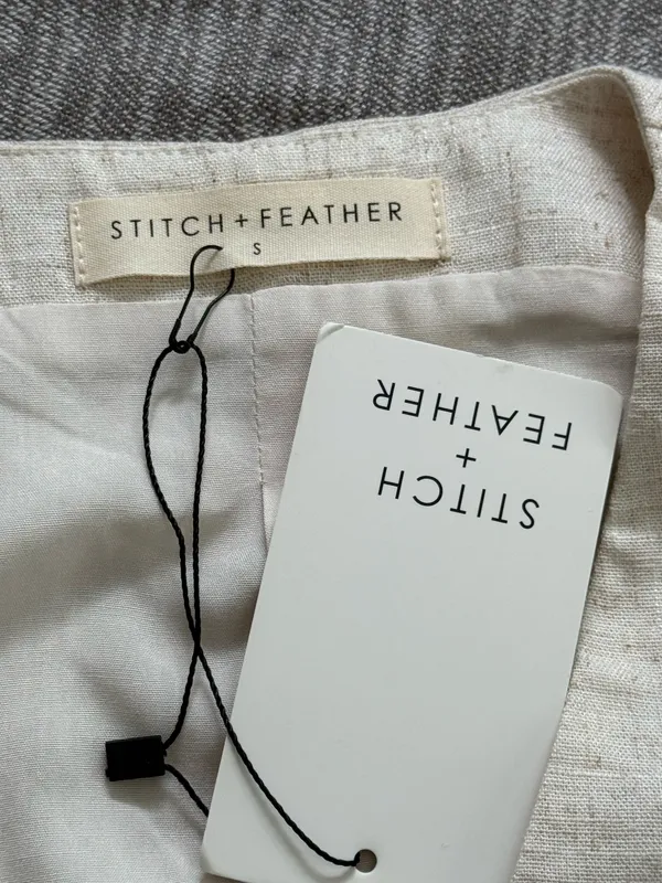 Stitch + Feather Beige Linen Blend Top Tan - Image 3