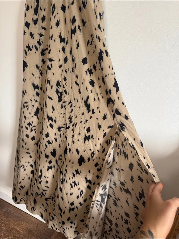 Women's Tan and Black Patterned Maxi Dress with Embroidered Trim - Image 4