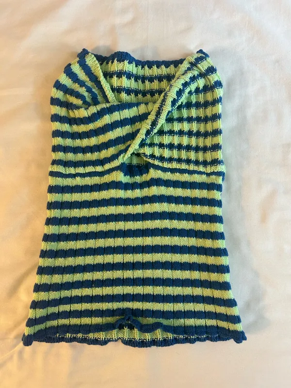 Blue and Green Twisted Knit Tube Top - Image 2