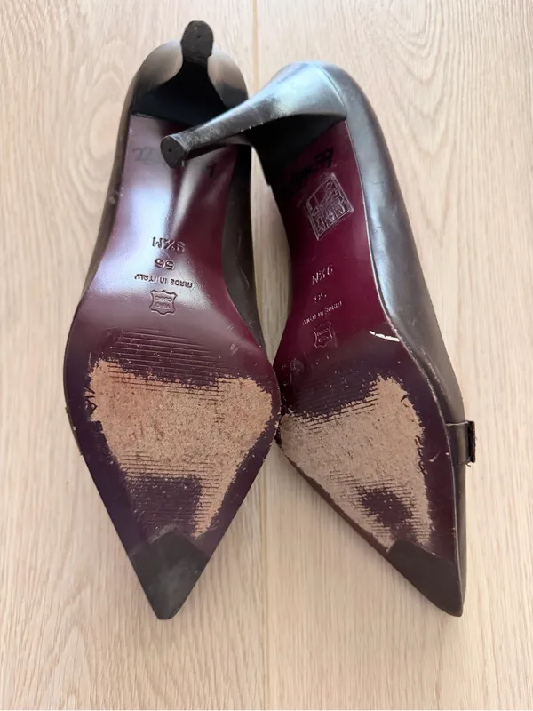 Via Spiga Brown Leather Pointed Toe Buckle Heels - Image 5