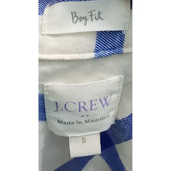 J.Crew Blue & White Plaid Cotton Button-Down Shirt Boy Fit Women's‎ Size S - Image 5