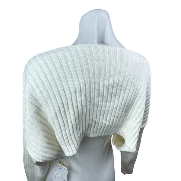 NEW Commense Cream Ribbed Knit Dolman Long Sleeve Cropped Cardigan Sweater XS - Image 4