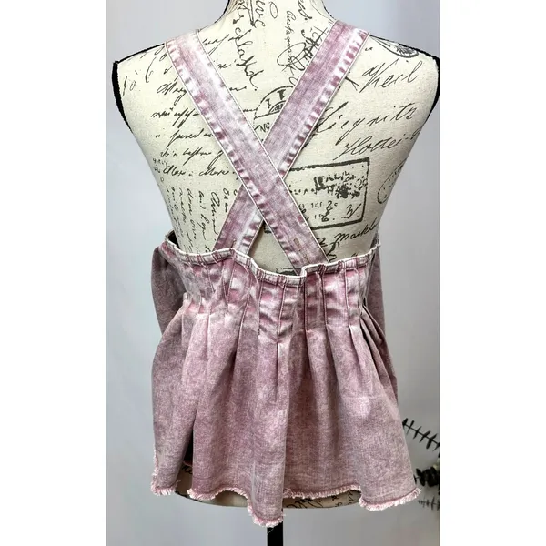 Free People Marina Denim Babydoll Crop Top Distressed Purple XL - Image 12