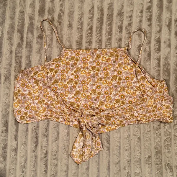 Altar'd State Floral Tie Back Crop Cami Tank Top Yellow Pink Boho Retro‎ Medium - Image 6