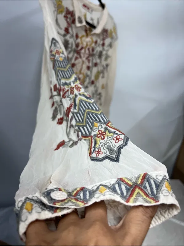 Johnny Was Cream Blouse w/Multicolor Floral Embroidery XXL button up long sleeve - Image 5