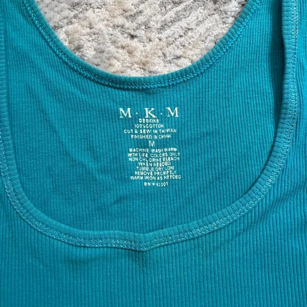 vintage y2k fairy indie boho blue/teal ribbed tank top size medium 100% cotton - Image 3