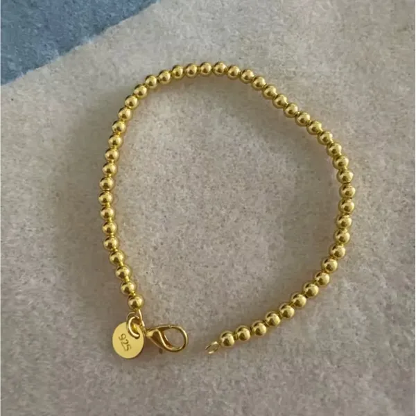 4mm Bead Ball Bracelet Minimalist Jewelry | Yellow Gold‎ Plated Sterling Silver - Image 2