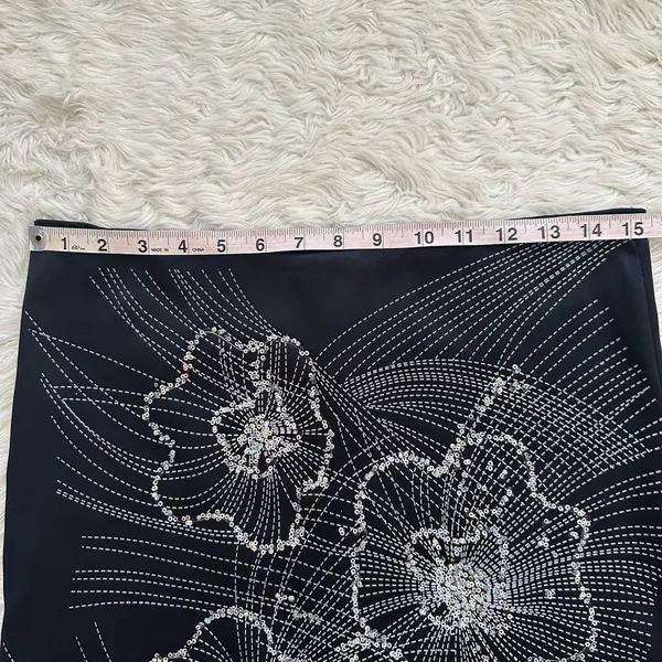 Vintage Vixen Skirt Knee Length Satin Sequins Floral Y2K 2000s Glam Black Sz M - Image 7