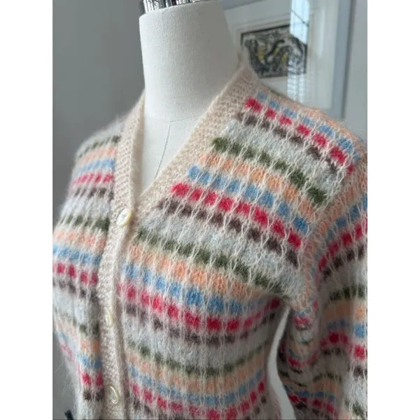Vintage 60s 60s Mohair Stripe Cardigan Sweater XS S - Image 6