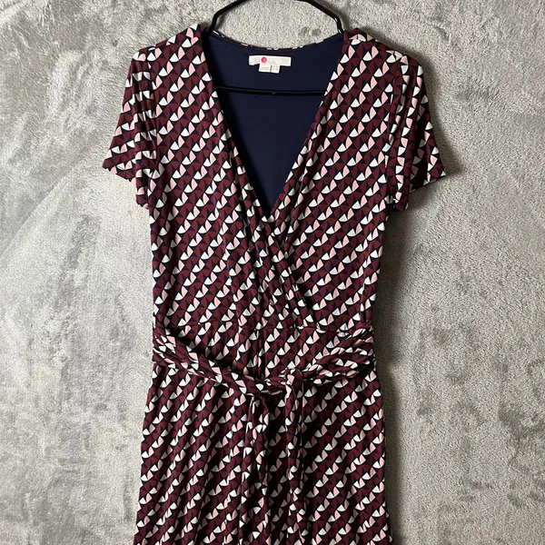 Boden‎ Ellen Jersey Graphic Geo Jumpsuit Size 4 Regular Burgundy Blue - Image 7