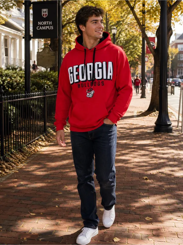 Champion Georgia Bulldogs Hoodie‎ Red Black White Appliqué Embroidered Small - Image 2