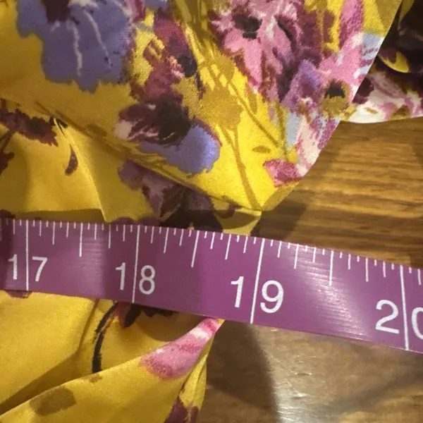 Tiered Satin Maxi Dress S Yellow Floral Puff Sleeve Cottagecore Romantic Whimsy - Image 6