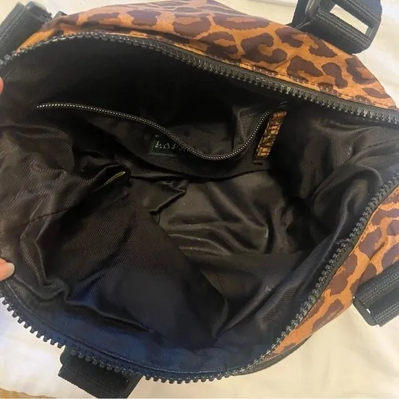 Lauren Ralph Lauren Leopard Print Shoulder Bag Black Strap Zip Closure - Image 9