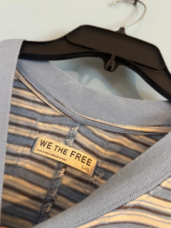 Free People All Over Stripe Cotton T Shirt Blissful Blue Combo - Image 3