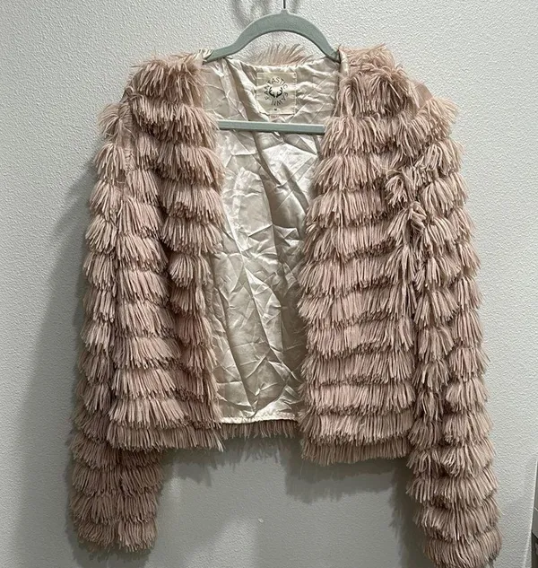 Women's Beige/Blush Faux Fur Jacket - Image 2