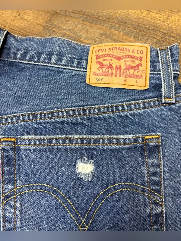 Levi's 501 Denim Jean Shorts Womens 31 Distressed Cut-off High Rise Button Fly - Image 6