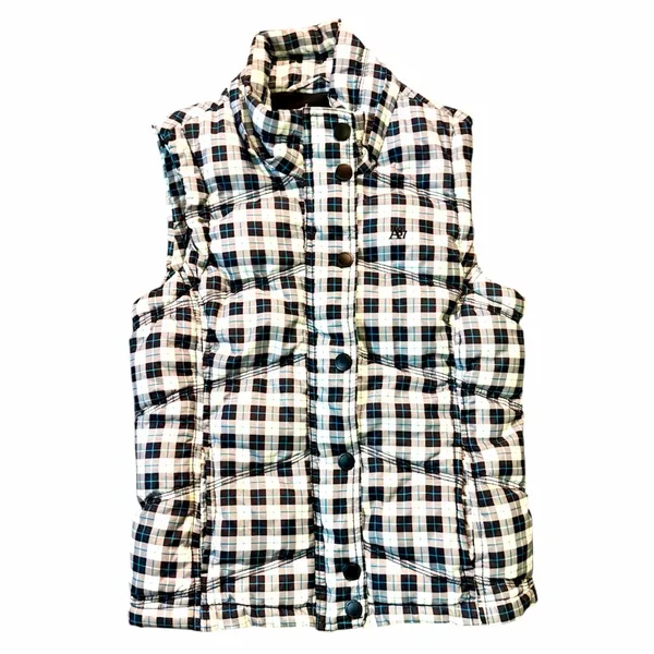 Aeropostale Checkered Puffer Vest - Blue and Black Sz S - Image 4