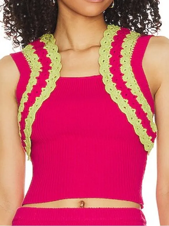 NWT MAJORELLE Jeneli Crochet Sweater Top Pink Lime Size Medium Retail $158.00 - Image 2