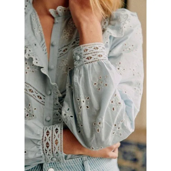 Sézane 💕💕 Irma Shirt ~ Light Blue/Ecru FR 34 = US 2 - Image 5