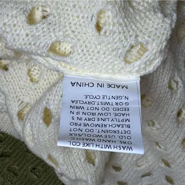 Star Crochet Knit Cropped Sweater Women Small Cream Green Long Sleeve Boho - Image 6