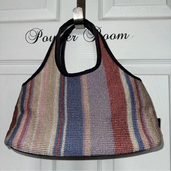 THE SAK Woven Crochet Handbag Striped Multicolor Restore Tote Purse Summer Beach - Image 2