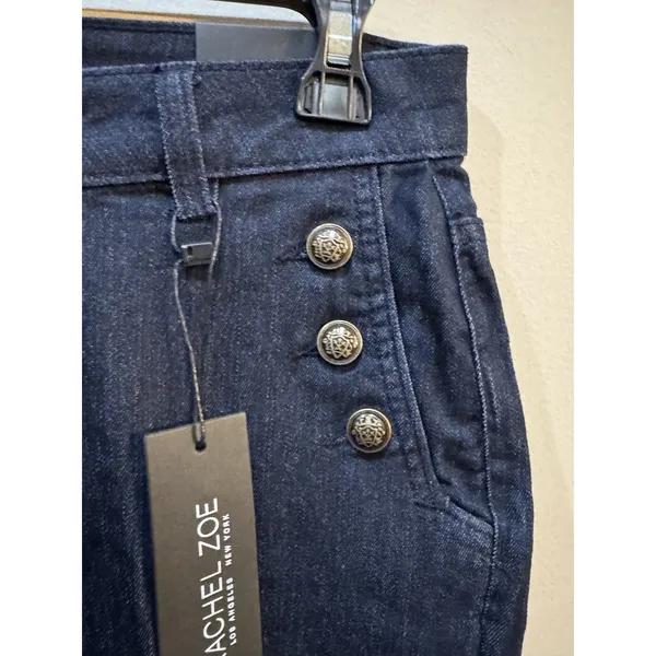 Rachel Zoe Womens High Rise Sailor Jeans Dark Wash Gold Button Boot Cut Size 4 - Image 4