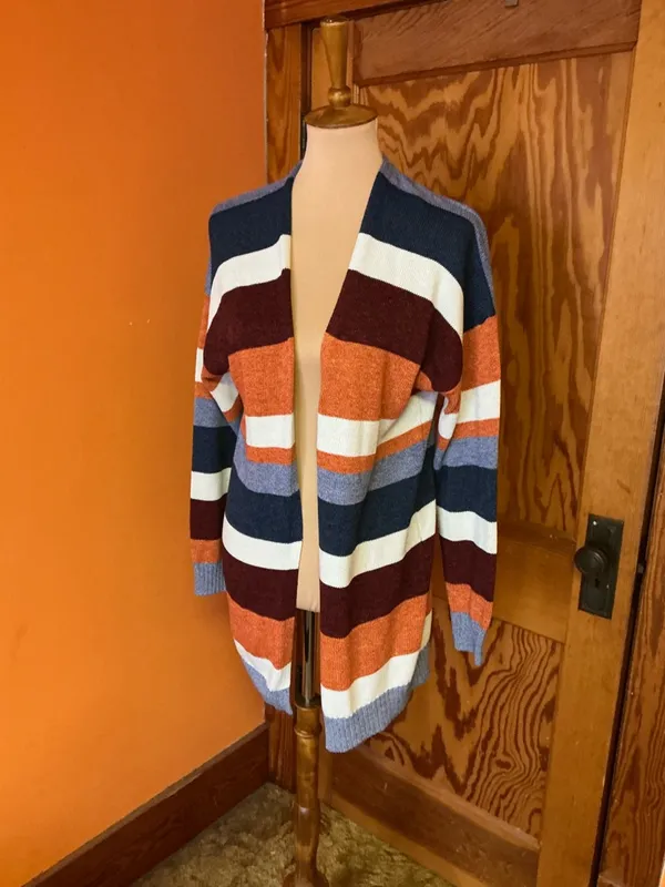 Boho Striped Long Cardigan Duster Cozy Fall Layer Rust Blue XL ECOWISH - Image 12