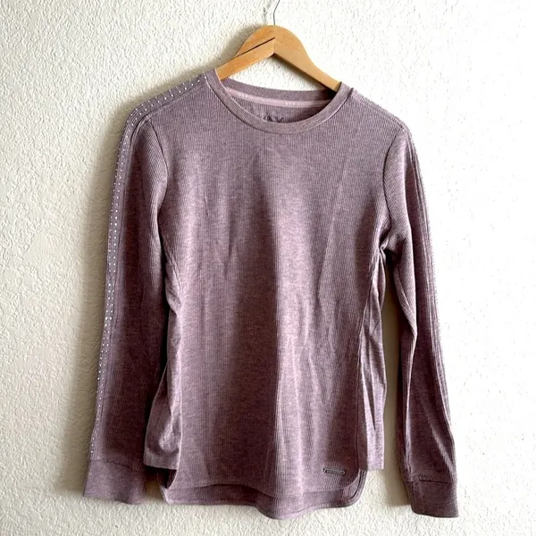 Marc New York Performance Top XL Mauve Waffle Knit Rhinestone Sleeve Thermal - Image 2