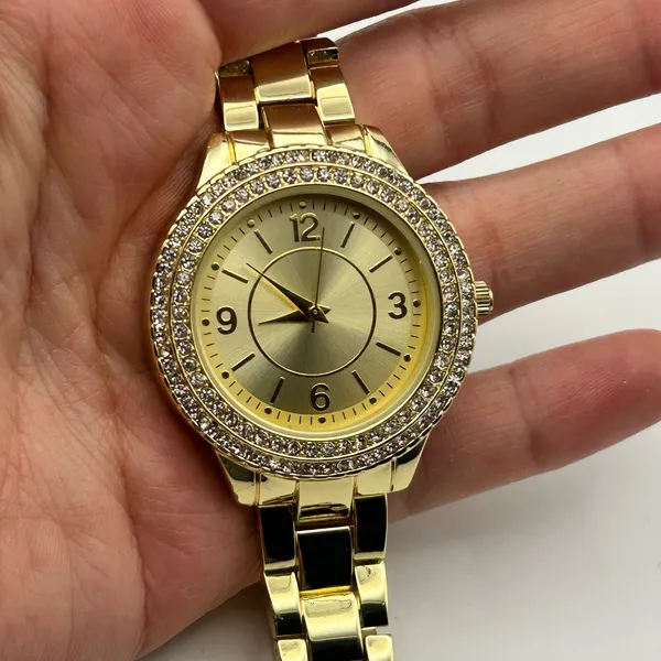 Women’s Gold-tone Crystal Accented Bezel Fashion Watch Working New Battery - Image 7